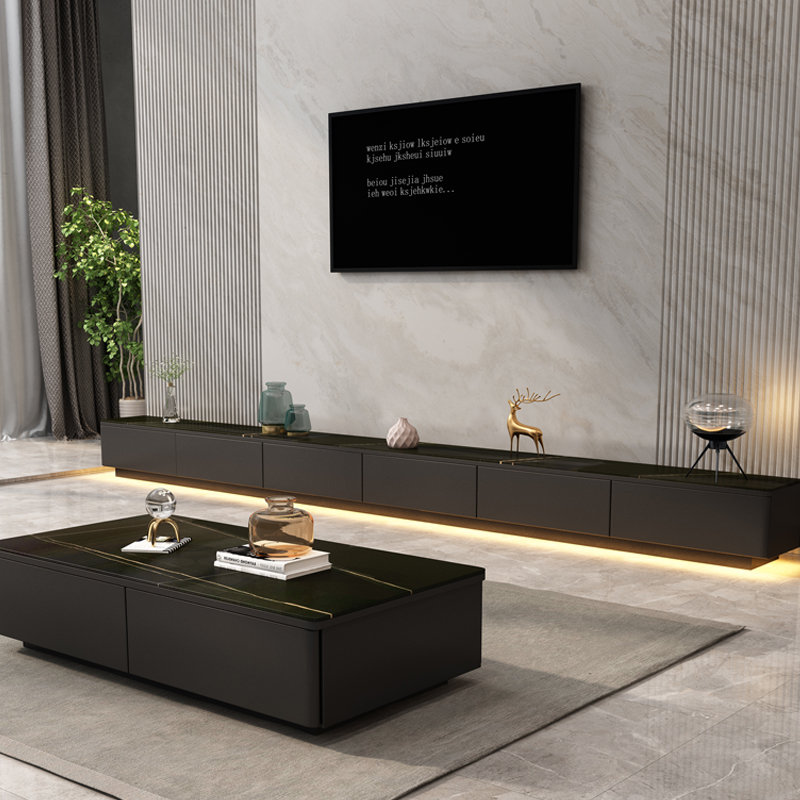 妙普乐岩板地台带抽屉地台电视柜 轻奢地台一体电视柜茶几组合纯色整