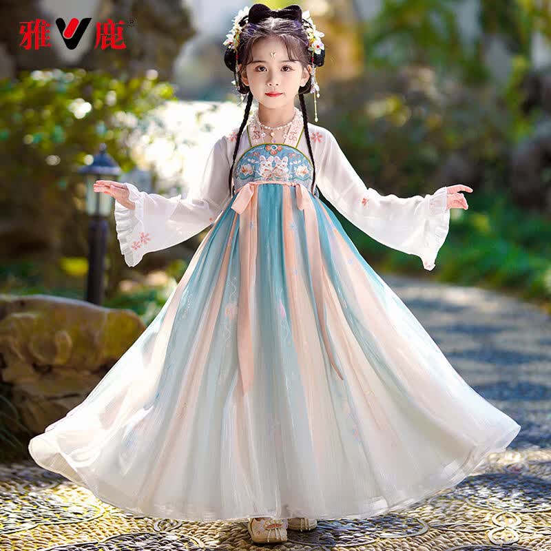 雅鹿女童汉服古装襦裙夏秋季儿童古风连衣裙表演服YL-YJ33 蓝色 130 怎么样,好用不?