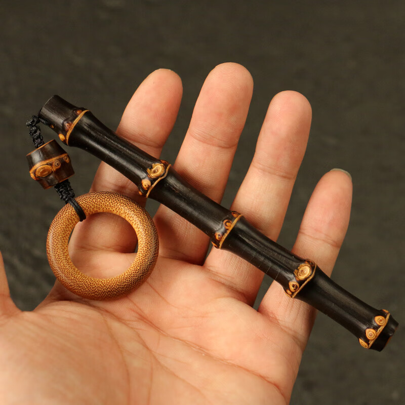 米炎精品纯手工制作天然满钉紫竹鞭手把件竹雕竹制小