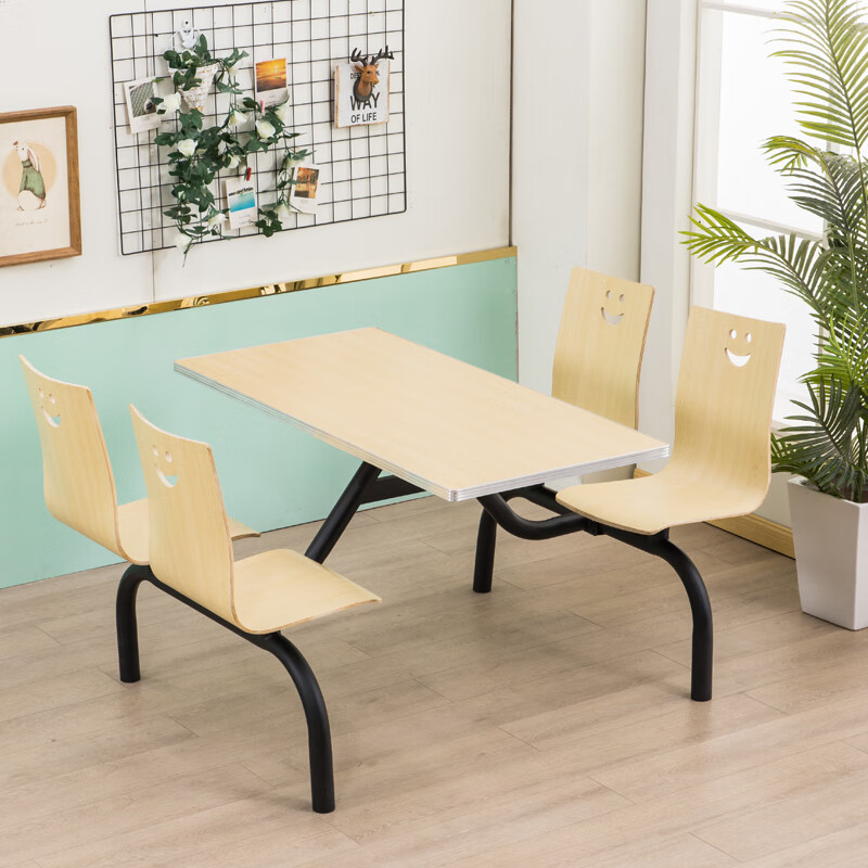 小米石学生员工食堂连体餐桌椅学校员工4人6人8人食堂连体不锈钢餐桌