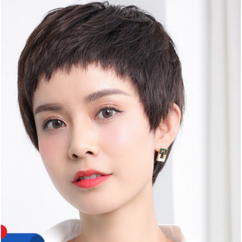 假发女短发圆脸全头套狗啃刘海网红逼真帅气真头发精修整顶假发套
