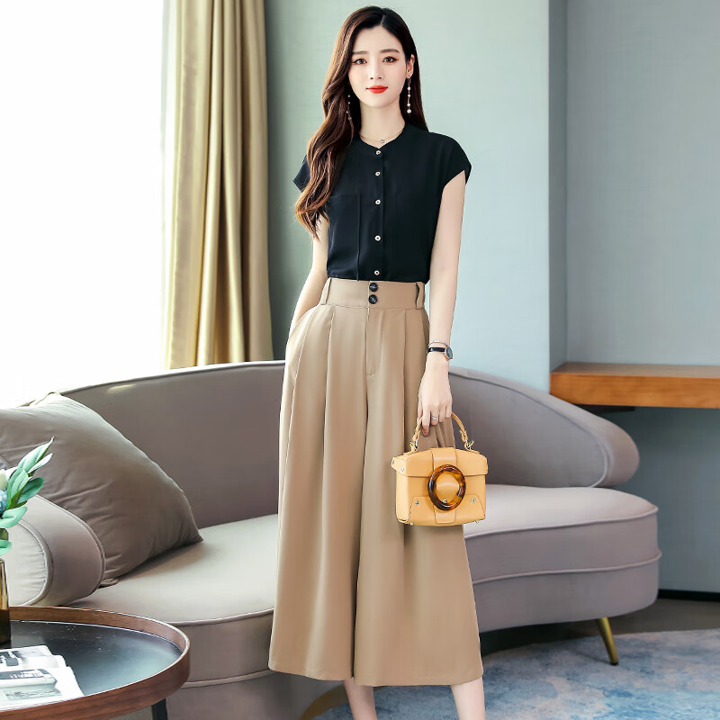 巷槿瞳微裳服饰2022夏季新款休闲时尚套装女洋气减龄阔腿裤两件套al