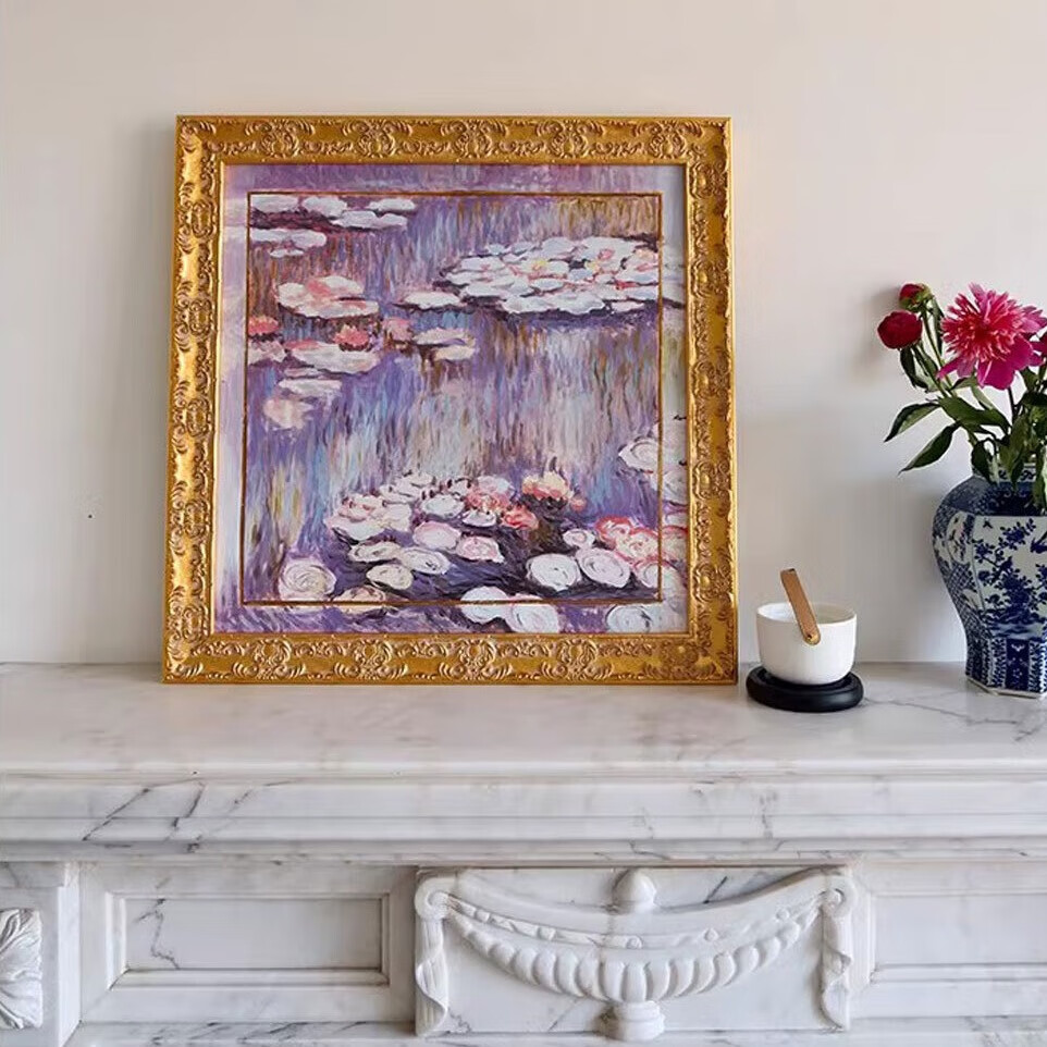 若奈monet莫奈紫色《暮色睡莲》手绘油画古典金客厅卧室装饰画 《暮色