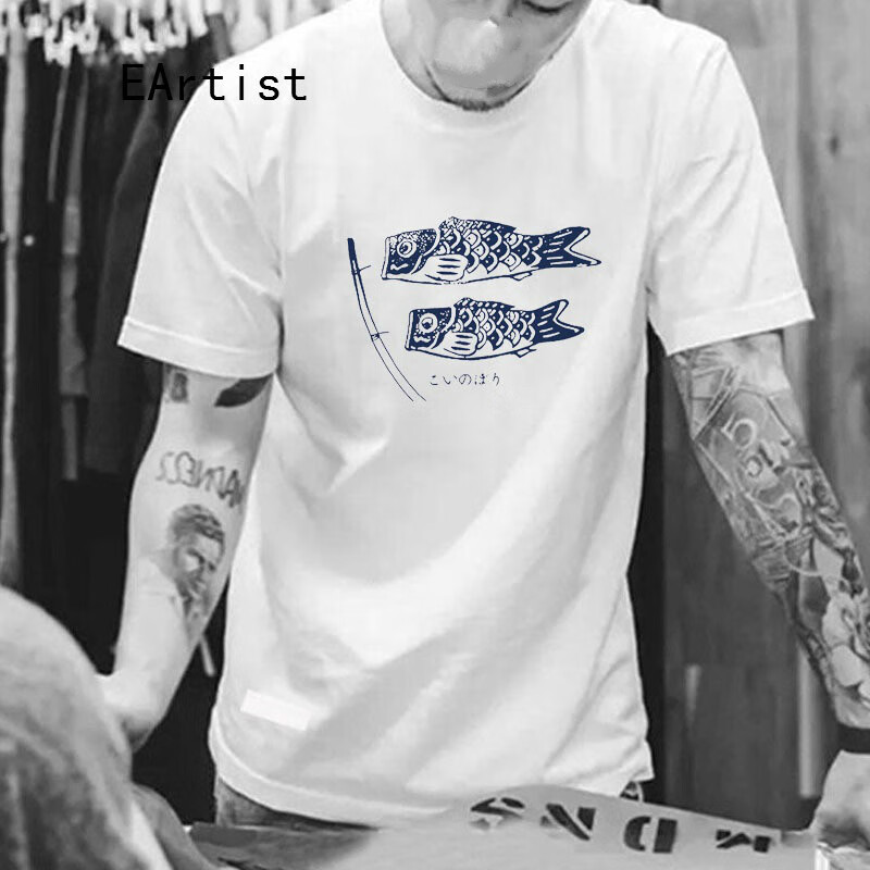 egocentric artist潮牌短袖t恤男港风ck半袖圆领大码宽松上衣 双鱼