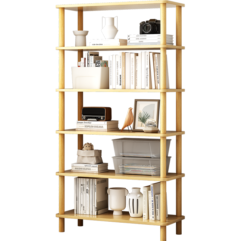 米昊 书架落地简易置物架创意多功能书架柜储物架 【五层款】田园橡木色80*30*167cm