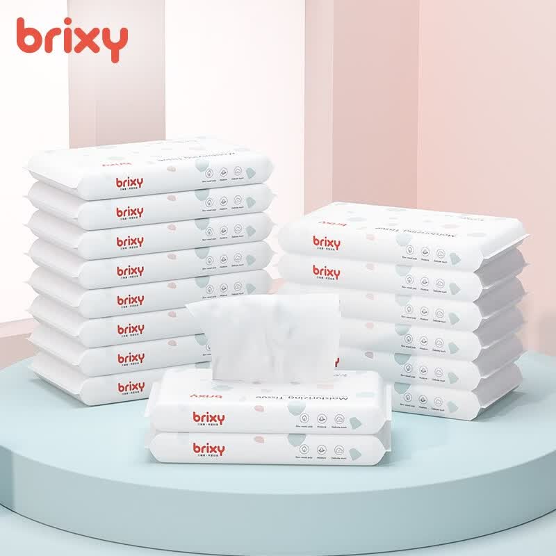 贝瑞喜（brixy）抽纸婴儿保湿纸巾新生儿柔软乳霜纸宝宝干湿两用敏感肌适用纸巾 40抽*8包