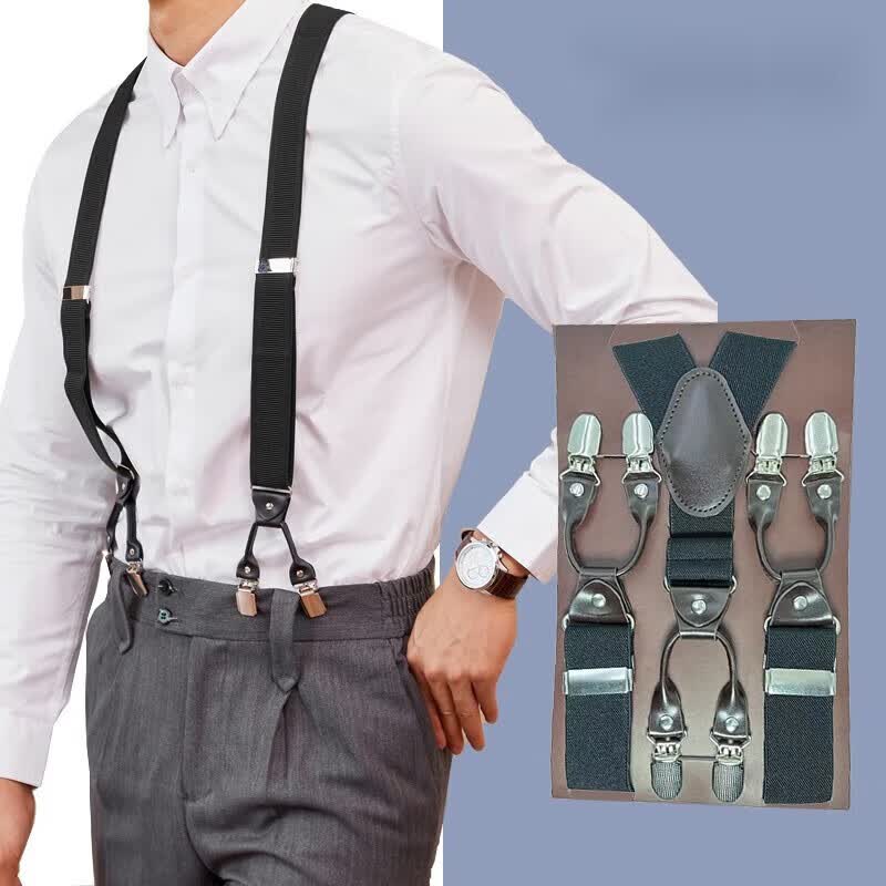 彩虹狐背带男士西裤背带y型6夹裤带衬衫正装商务背带夹男式防滑吊裤带