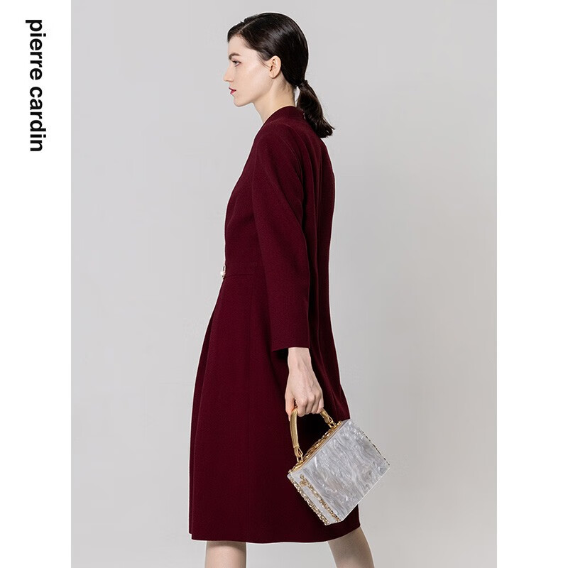 皮尔卡丹女装秋季新款端庄优雅宴会礼服连衣裙 深红色 3XL 44A (建议体重70-75公斤)