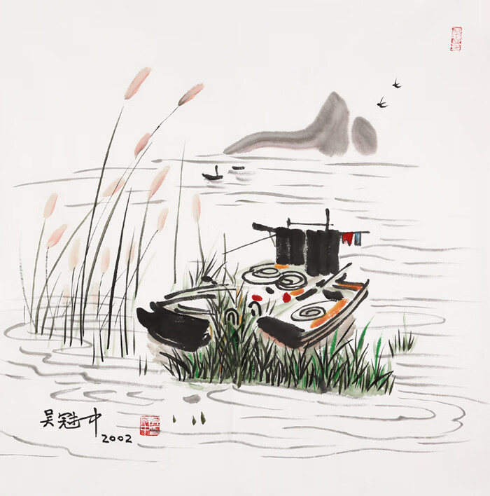 名家吴冠中山水国画精品四尺斗方字画江南风景纯手绘抽象名人书画