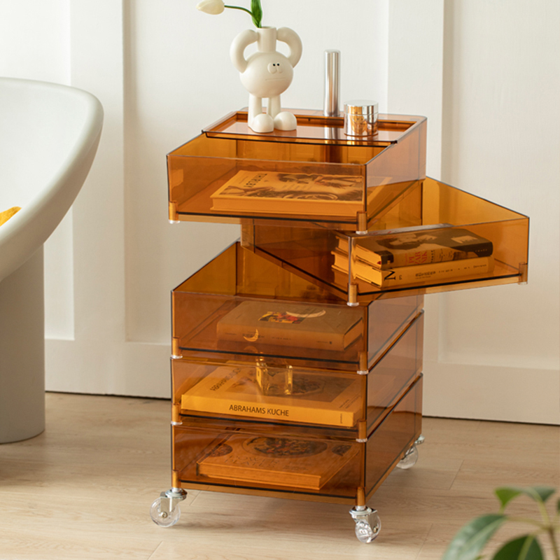 话家先生 360度旋转柜子可移动床头柜亚克力沙发边柜储物抽屉化妆品