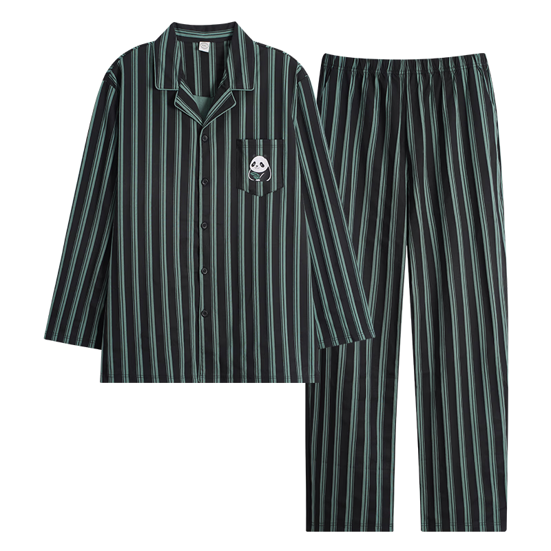 莎倩情侶睡衣2024新款春秋款柔軟棉長(zhǎng)袖家居服可外穿男女秋冬套裝