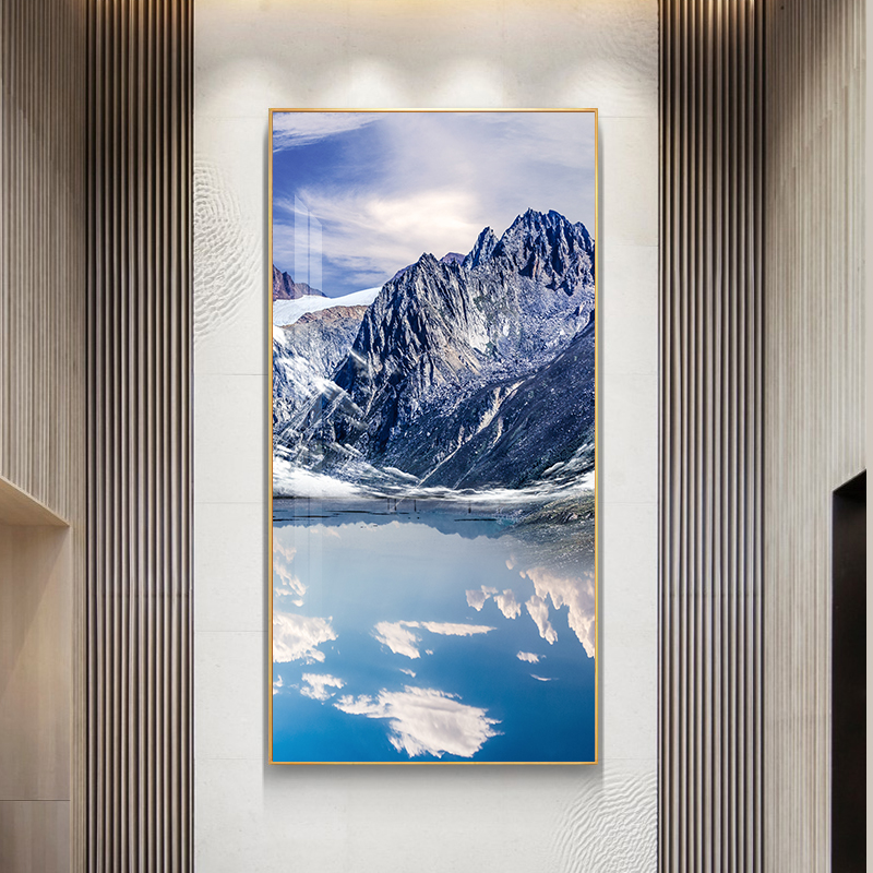 梵琼现代简约玄关装饰画入户玄关画竖版山水画晶瓷开门见山走廊挂画