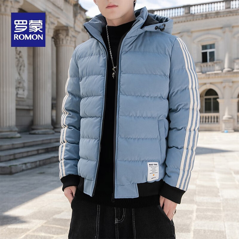 罗蒙（ROMON）品牌棉服男士冬季加绒加厚款休闲运动防风保暖品质棉衣L 蓝色 2XL