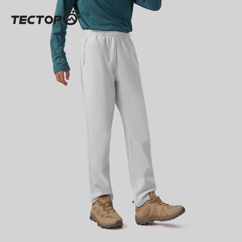 探拓（TECTOP）户外抓绒裤男女情侣款软壳裤秋冬季加厚防风休闲长裤保暖裤子 男款银灰色 XL