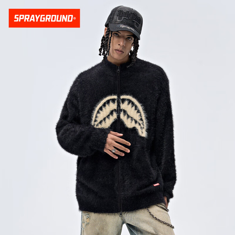 SPRAYGROUND 鲨鱼嘴毛绒开衫夹克重工毛衣情侣外套宽松秋冬 WE040801 黑色（开衫款） M