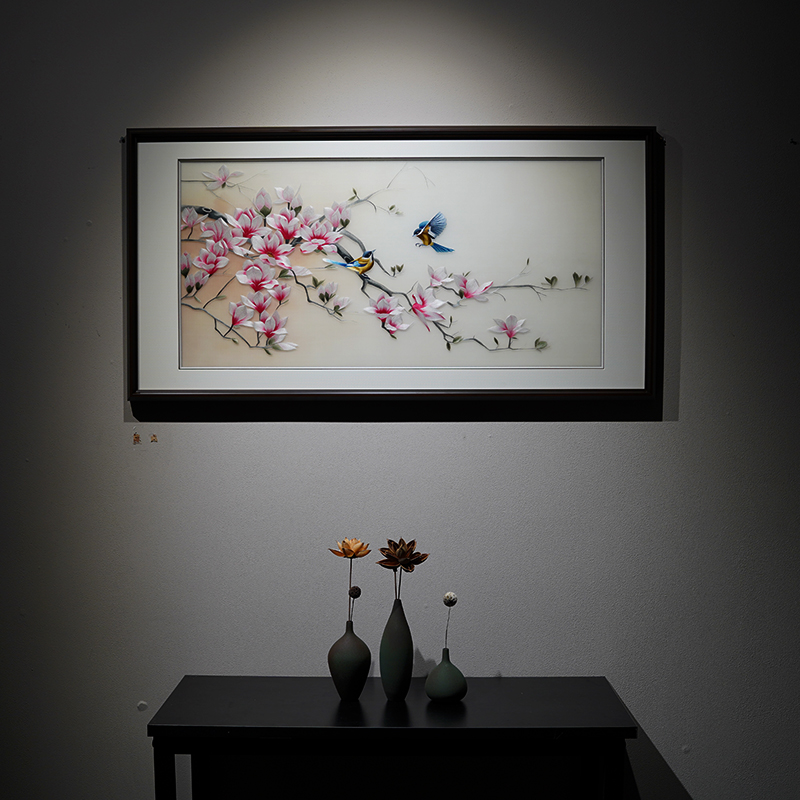 璟館 软装挂画实木镜框成品画艺术绣客厅装饰画餐厅装饰装饰画玄关