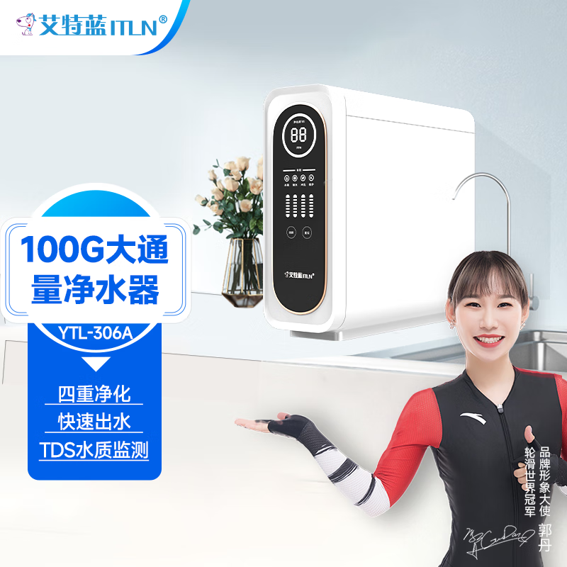 艾特蓝(itln)306a家用净水器 ro厨下反渗透净水机 100g大流量出水可直