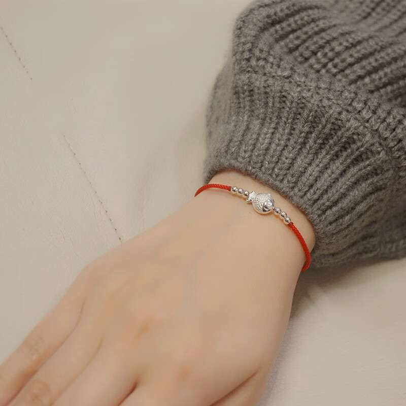 编织手绳男银珠本命年脚链情侣礼物送女友 手链(手腕净尺寸14厘米)