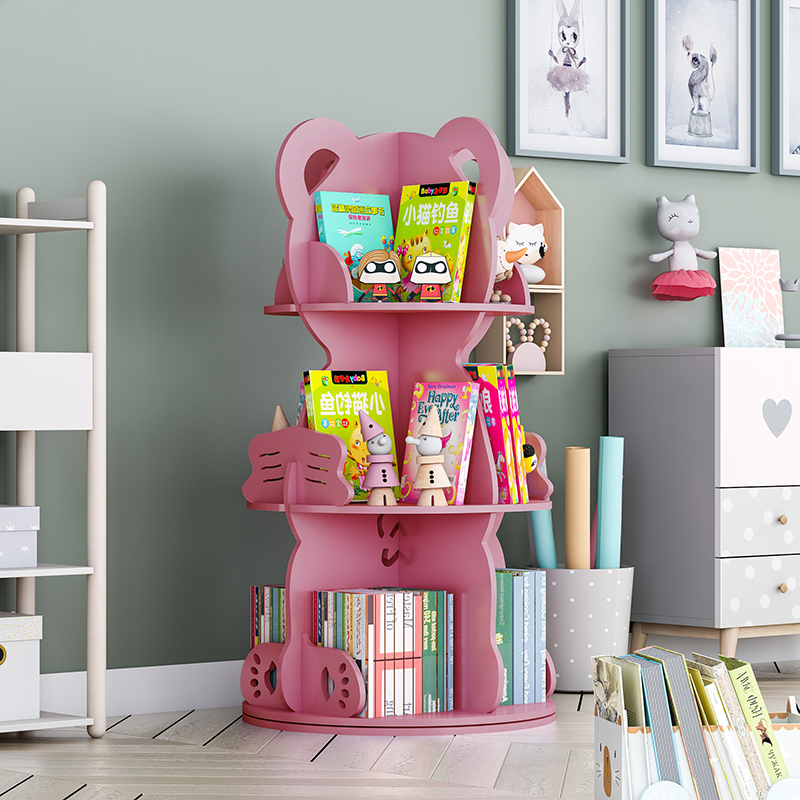 旋转书架 独立绘本架学生创意现代简约卡通造型置物架 旋转小熊书架