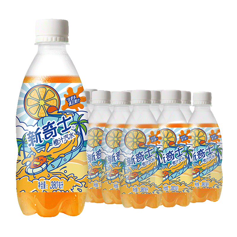 拍2件 屈臣氏（Watsons）新奇士 橙汁汽水 真正含果汁 清爽气泡 碳酸饮料 380ml*15瓶 64.74元（合32.37元/件)