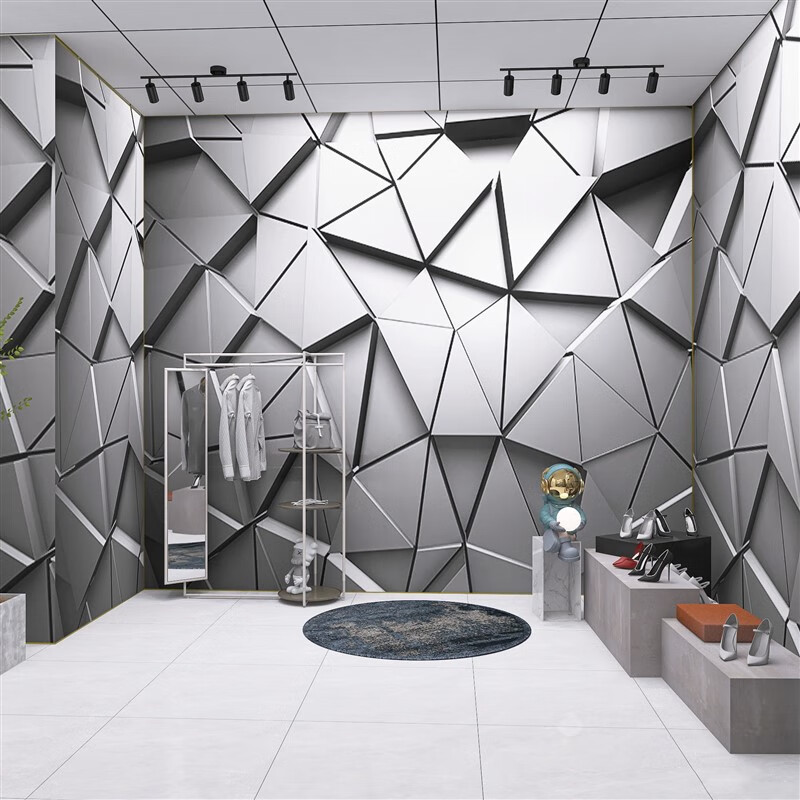 百圣牛个性3D几何立体科技感艺术办公室电竞房壁画酒吧KTV走廊墙纸 拼接3D工装无纺纸