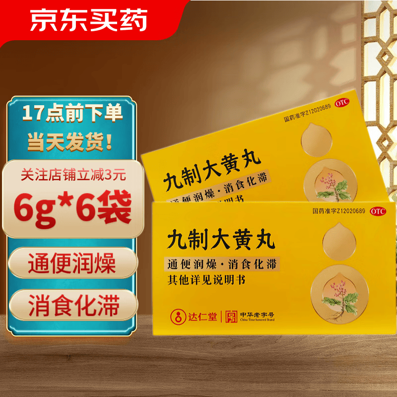 达仁堂 九制大黄丸 6g*6袋/盒通便润燥消食化滞用于胃肠积滞口渴不休