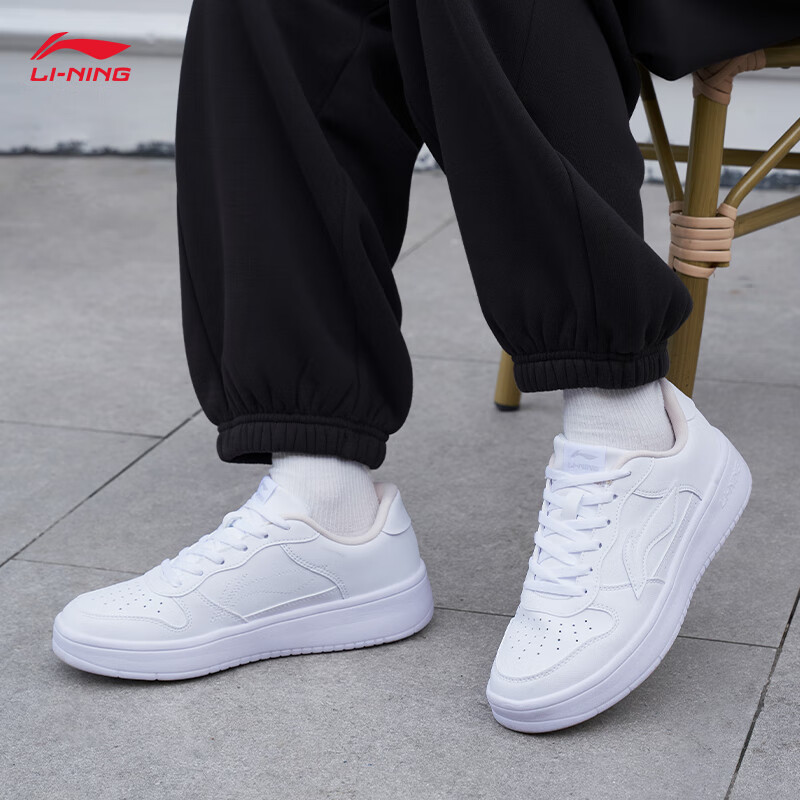 李宁板鞋女鞋低帮厚底增高百搭透气小白鞋滑板鞋耐磨运动休闲鞋 【浮舟】标准白/粉杏色420-6 38