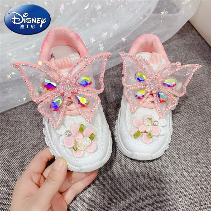 红书依店春秋新款花朵水钻蝴蝶女童运动鞋公主风儿童唯美休闲运动跑鞋