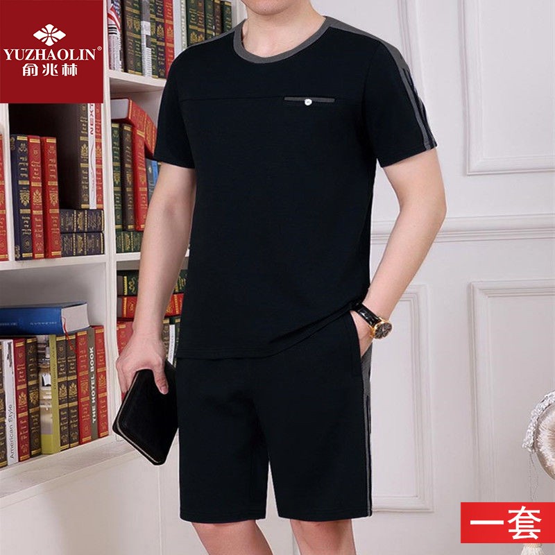 俞兆林运动套装男2021夏季健身短袖T恤男士速干衣服跑步宽松休闲运动服大码1988 1988黑色 XL