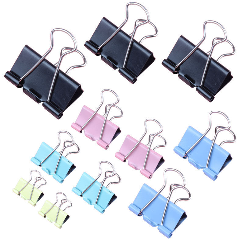 旭泽【精选品质】彩色长尾夹办公文具小夹子文件夹大小号试卷夹书夹燕尾夹铁票据夹 【特大】51mm/12个 彩色/筒装