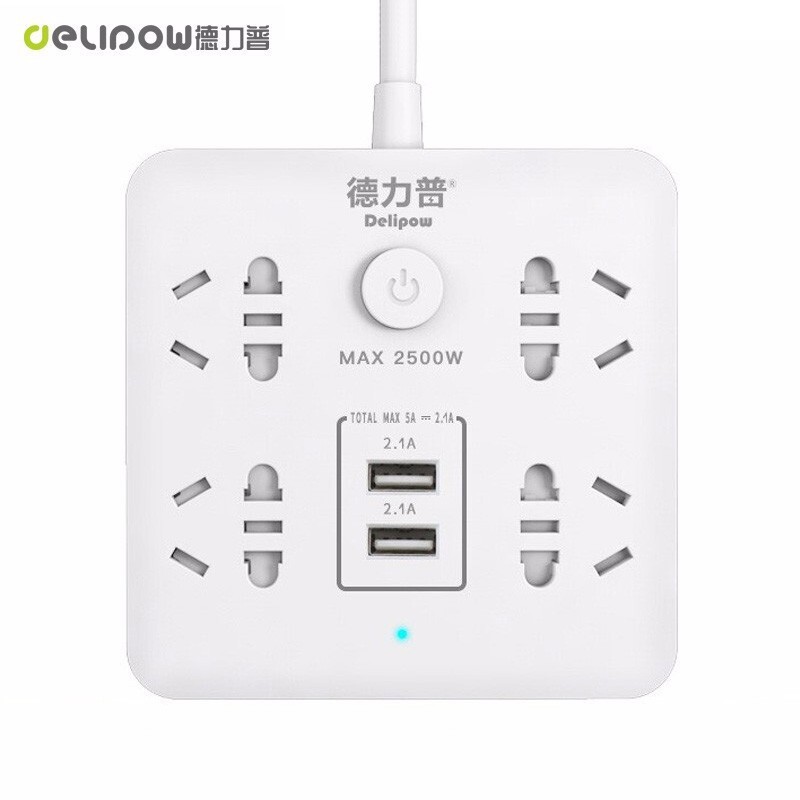 德力普（Delipow）插排 usb插座 智能新国标排插/插线板/接线板/拖线板 2USB口+4孔位 总控全长1.5米