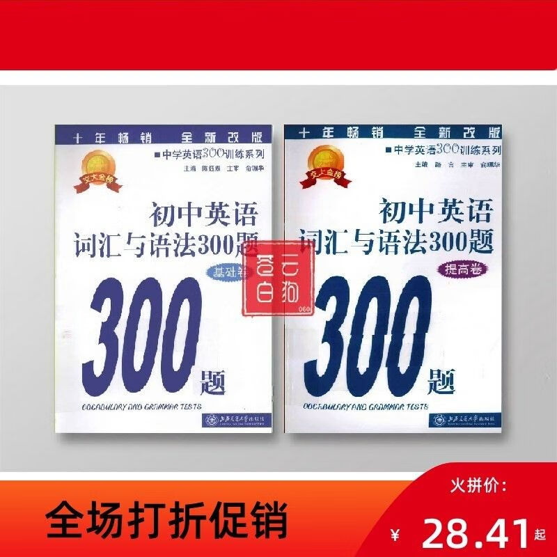 初中英语词汇与语法300题 基础卷+提高卷 全新改版 陈钰霖 2本