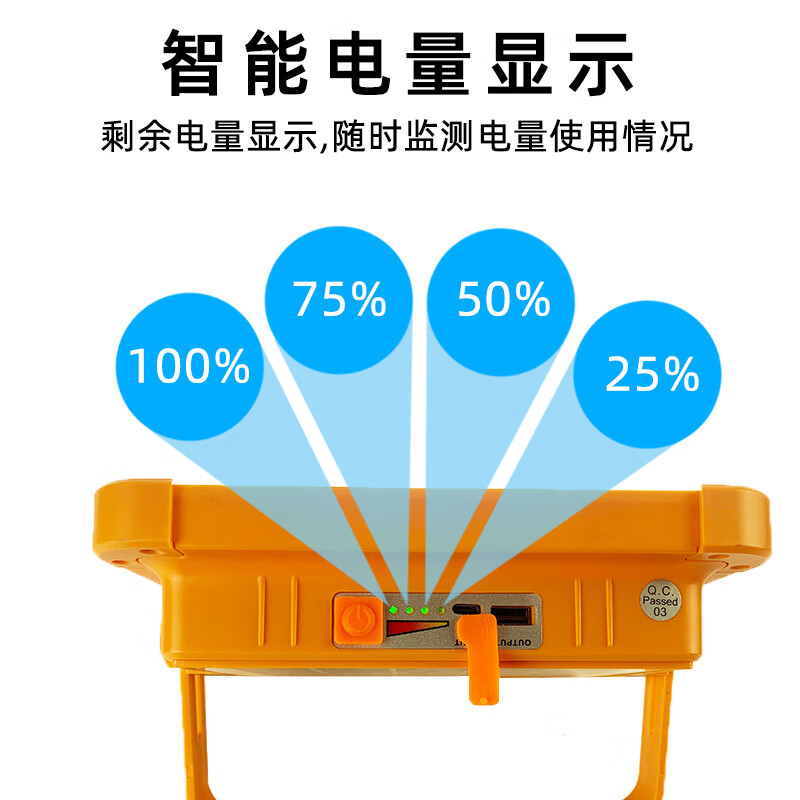 山色露营灯太阳能充电照明灯户外多功能夜市摆摊工地应急手提投光灯 720W/80灯珠/1锂电2200mah 带太阳能充电/可给手机充电