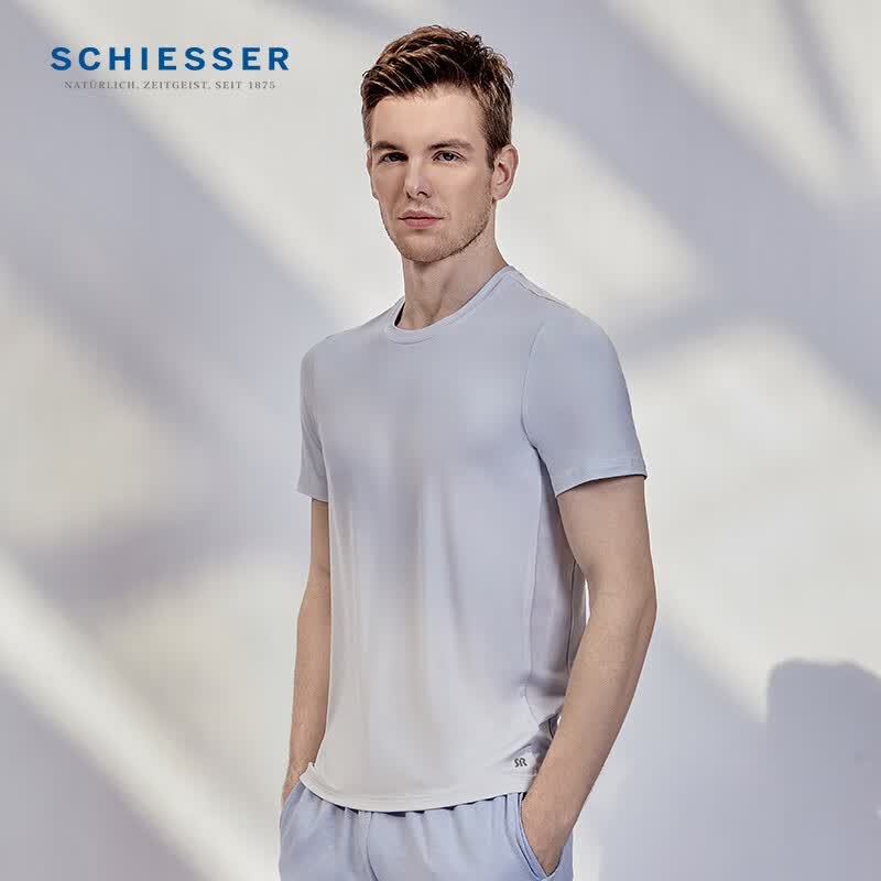Schiesser舒雅男士居家上衣莫代尔BECOVER系列圆领睡衣家居上衣E5/21315M 浅灰色7903 L