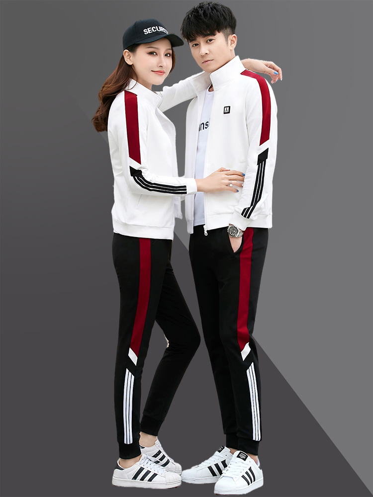 韩版男女运动服春秋休闲运动装三件套女 白色 男款3xl【158-178斤】
