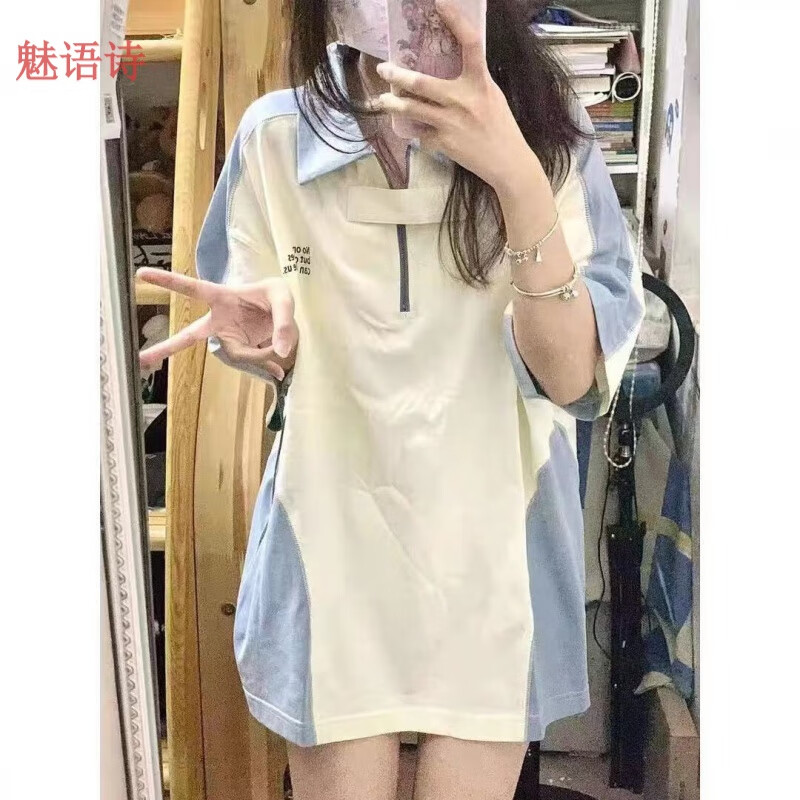 她风采polo衫女短袖原宿bf风网红翻领短袖t恤女ins火上衣服潮 图片色