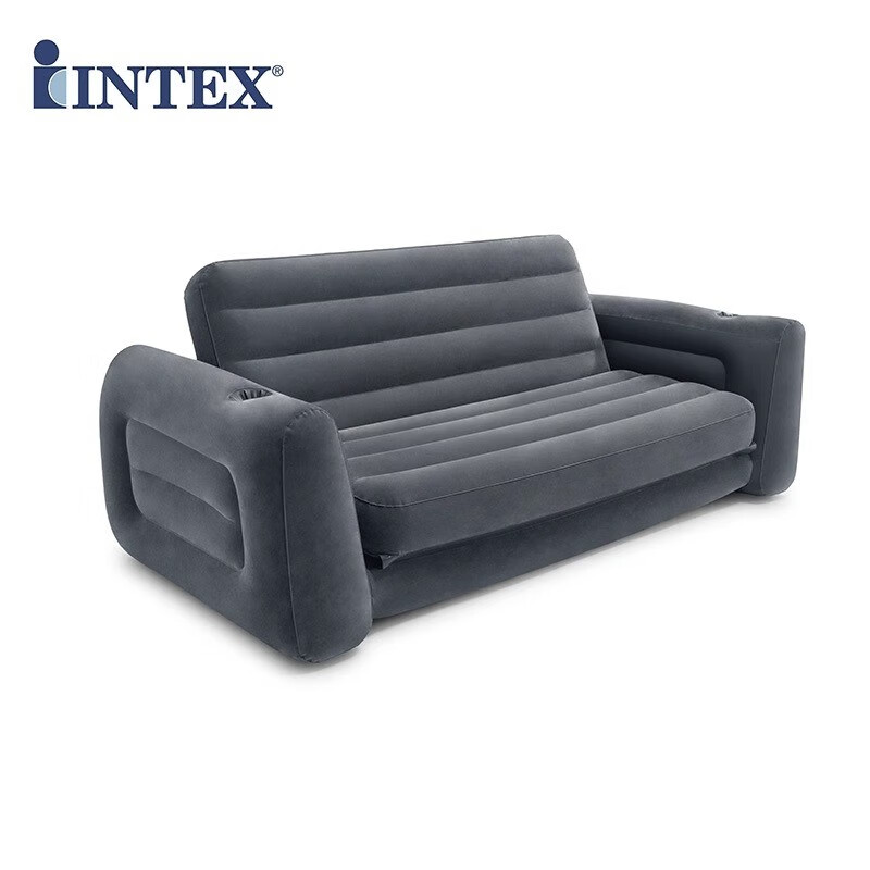 INTEX68566新款黑色双人充气沙发床 懒人折叠沙发椅宽大家用沙发 灰色 标配+脚泵