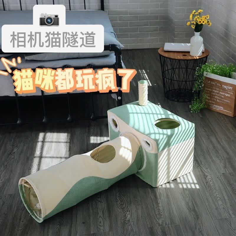 hoopet猫玩具转盘猫窝四季通用自嗨玩具球半封闭式可拆洗太空舱窝高颜值防侧翻凹碗猫咪用品 创意相机猫隧道猫窝 15斤内全年龄猫咪通用怎么样,好用不?