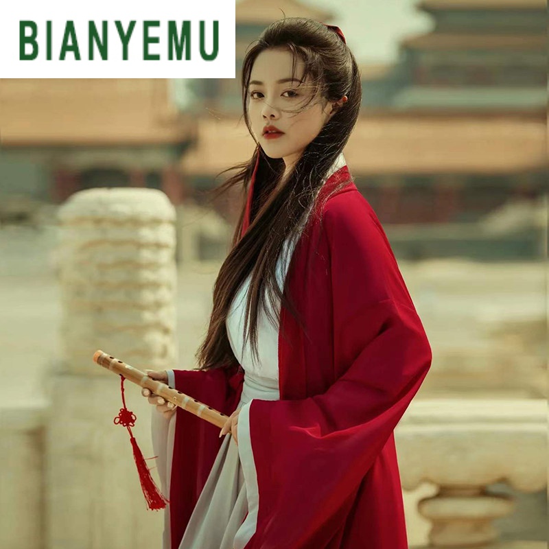 bianyemu古装汉服连衣裙女新品红飘逸风古装仙侠仙连衣裙 乔木 xs