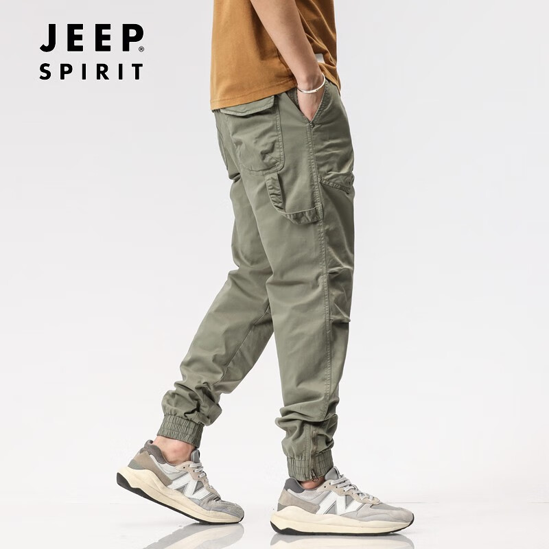 jeep春夏薄款裤子男夏天时尚休闲复工硬汉风宽松收口束脚工装裤休闲裤