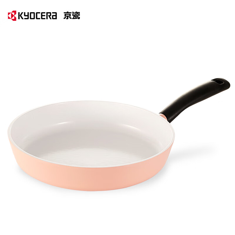 京瓷(KYOCERA)平底锅不粘锅煎天然锅陶瓷0氟无涂层烹饪做饭煎鸡蛋煎牛排锅厨房 樱花粉煎锅【陶瓷不粘健康0氟】 28cm