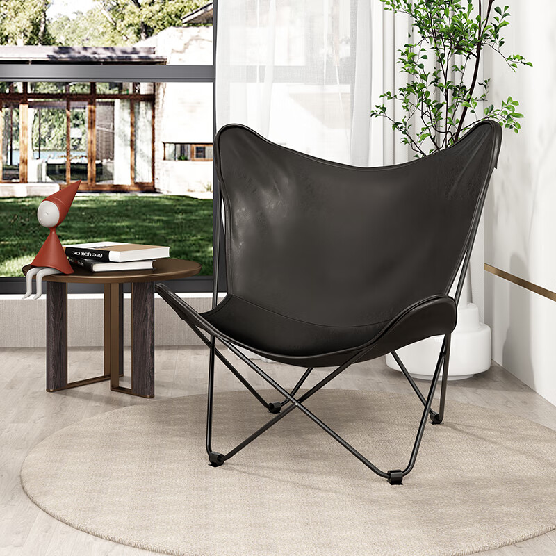 禄通户外躺椅折叠便携蝴蝶椅皮革北欧懒人休闲沙发折叠椅午休便携户外