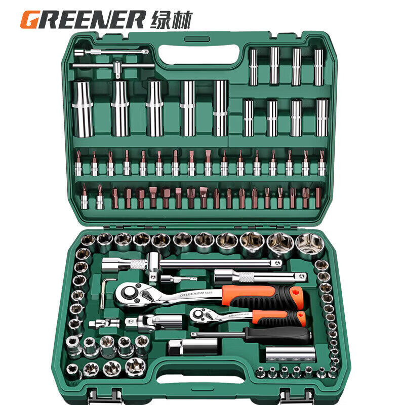 绿林（GREENER）108件专业汽修工具套装套筒扳手工具箱大小飞棘轮快速扳手套筒