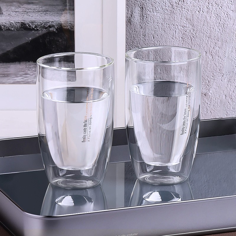 小雨点玻璃杯双层透明玻璃水杯大容量水壶玻璃水具杯办公家用待客 金标锥形杯2只装.