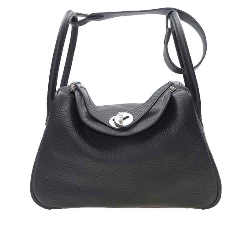【二手99新】hermes/爱马仕 lindy26系列 女士银扣牛皮单肩包黑色
