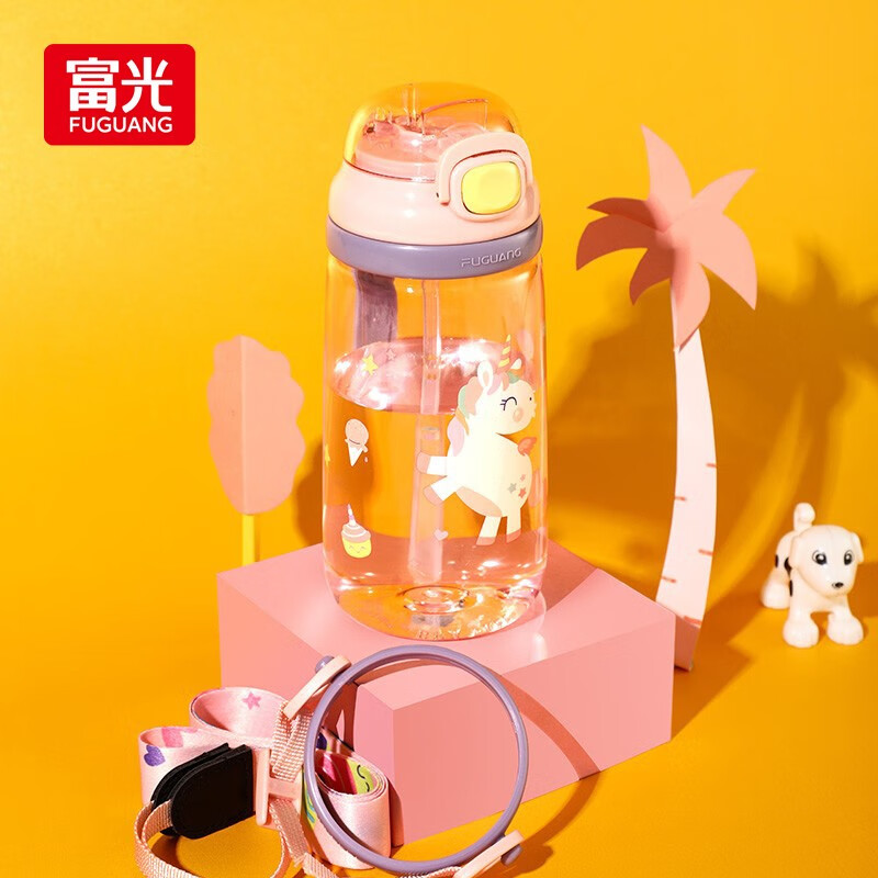 富光塔塔塑料儿童水杯tritan夏季吸管杯小学生大容量运动户外太空杯子 粉色小马 500ml