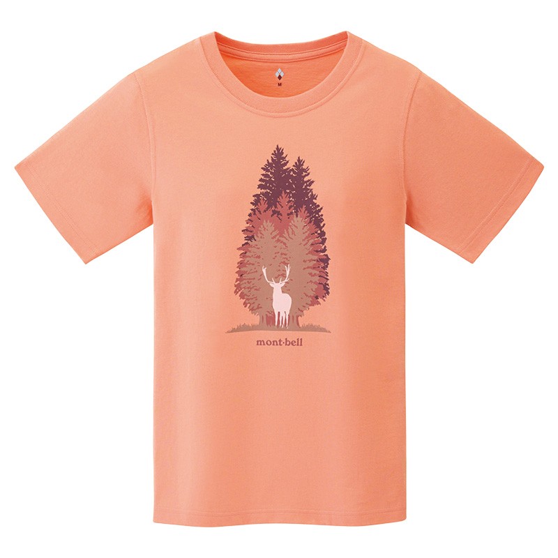 mont·bell夏季户外女士ps棉圆领短袖时尚印花透气t恤 2104727 鲑鱼红