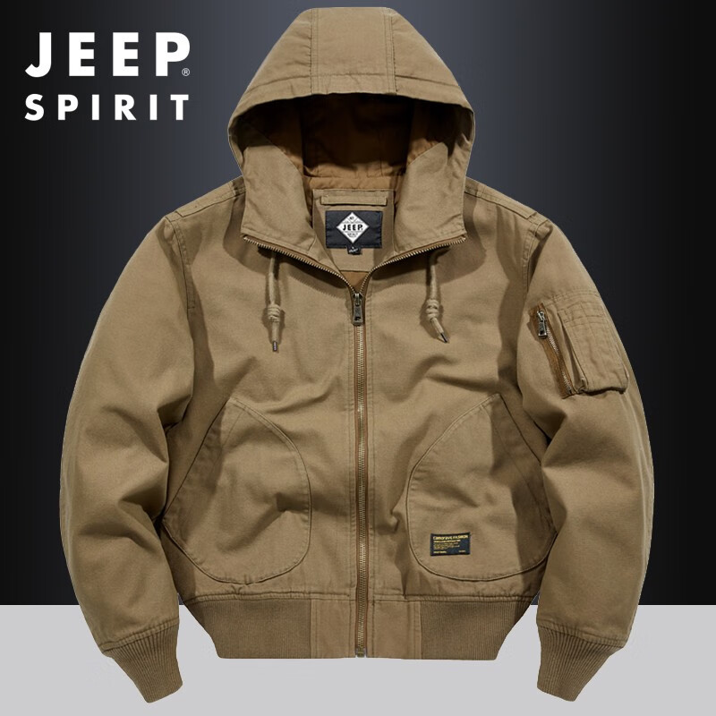 jeep吉普飞行员夹克男士春秋户外休闲棉质水洗宽松大码衣服秋冬季夹棉