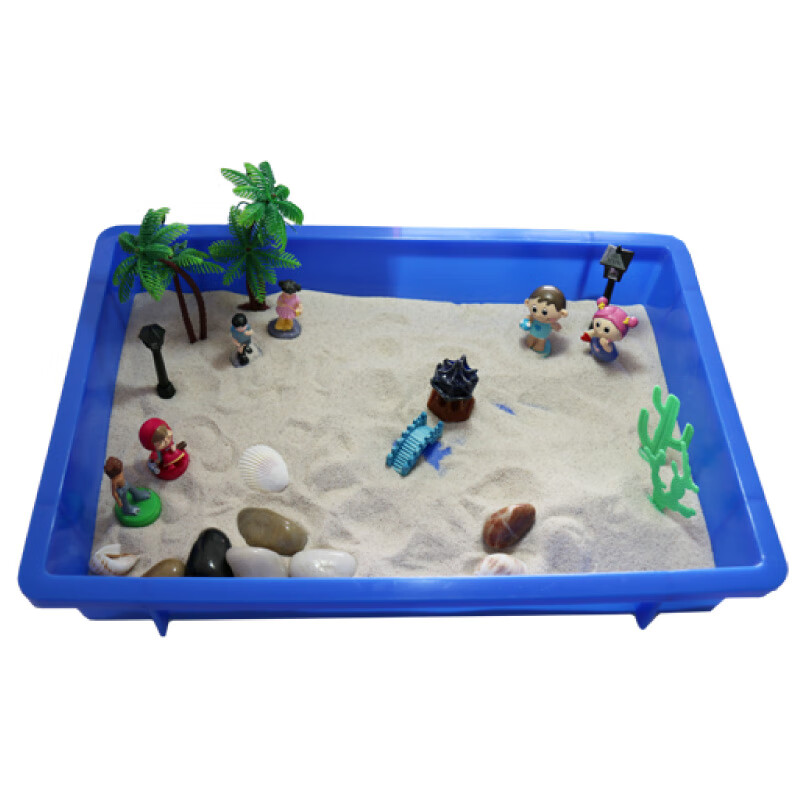 天智星心理沙盘沙具整套亲子便携个体游戏儿童玩沙干湿两用蓝色塑料沙箱 大盘(56*38)+6斤沙+200件沙具