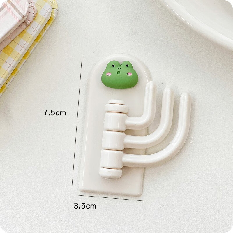 打孔墙上多功能门后挂包浴室厨房粘钩可爱装饰贴 米白青蛙【一个装】